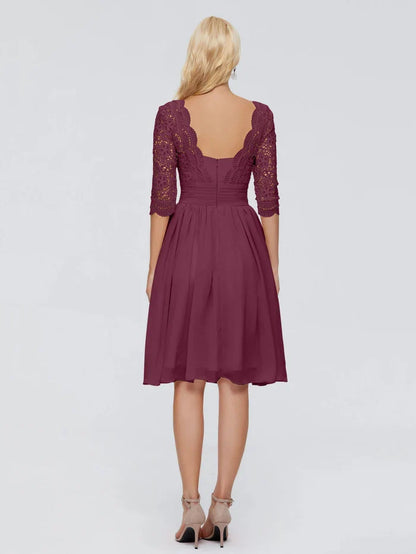 Timeless Elegant Purple Chiffon A-Line V-Neck Knee-Length Mother of the Bride Dress