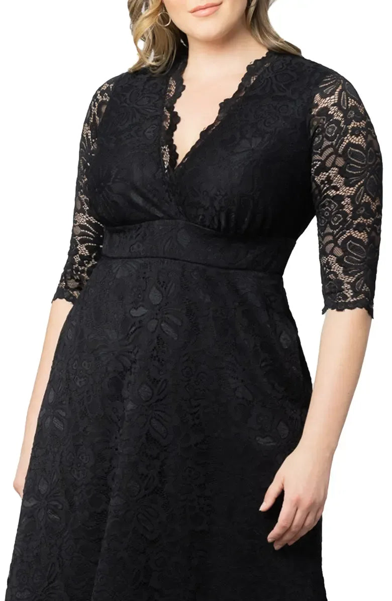 Elegant Black Lace A-Line V-Neck Short Sleeve Short Mother of the Bride Dress