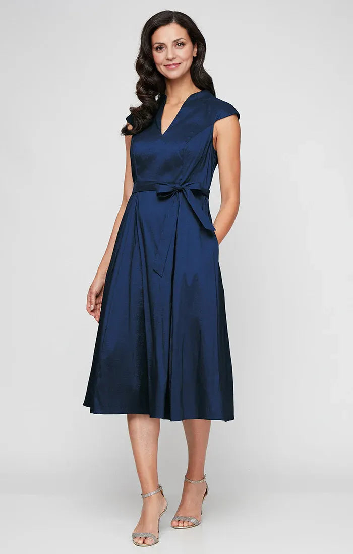 Sophisticated Elegant Navy Blue Satin A-Line Floor-Length Mother of the Bride Dress
