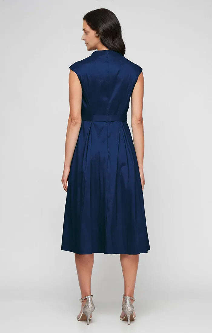Sophisticated Elegant Navy Blue Satin A-Line Floor-Length Mother of the Bride Dress