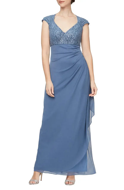 Special Occasion Elegant Dusty Blue Sequin A-Line Floor-Length Mother of the Bride Dress