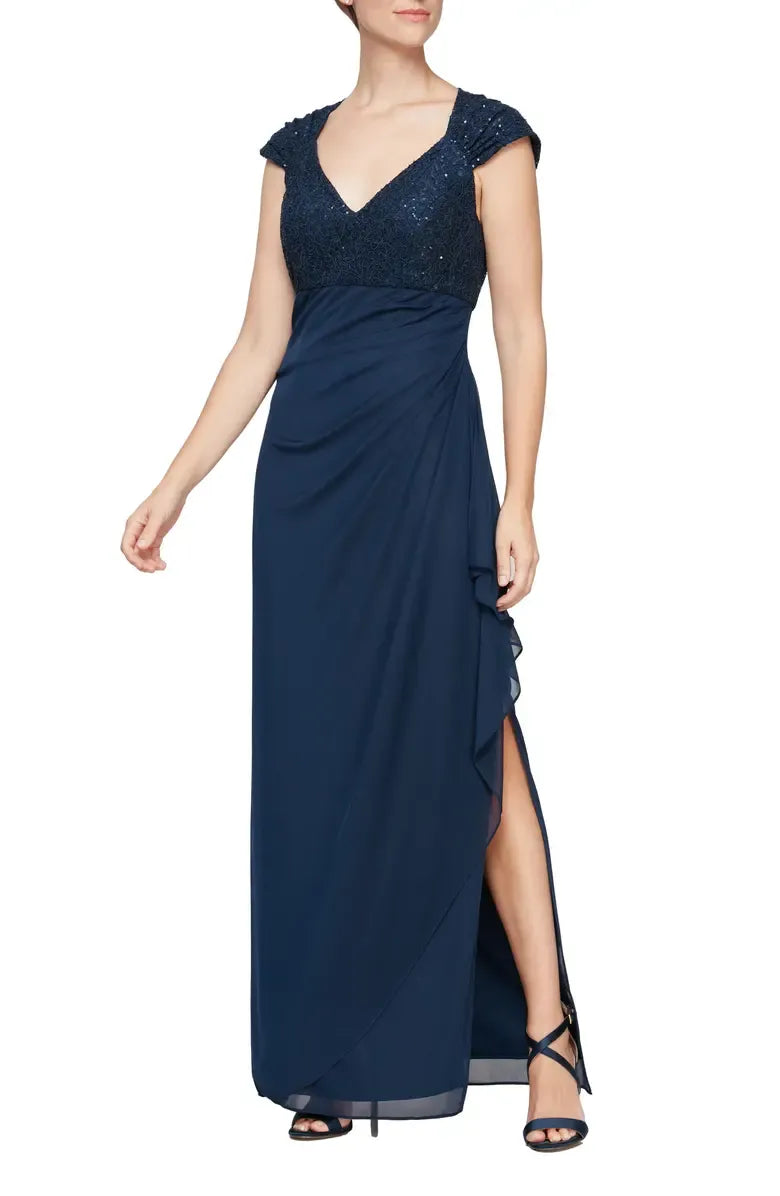 Special Occasion Elegant Dusty Blue Sequin A-Line Floor-Length Mother of the Bride Dress