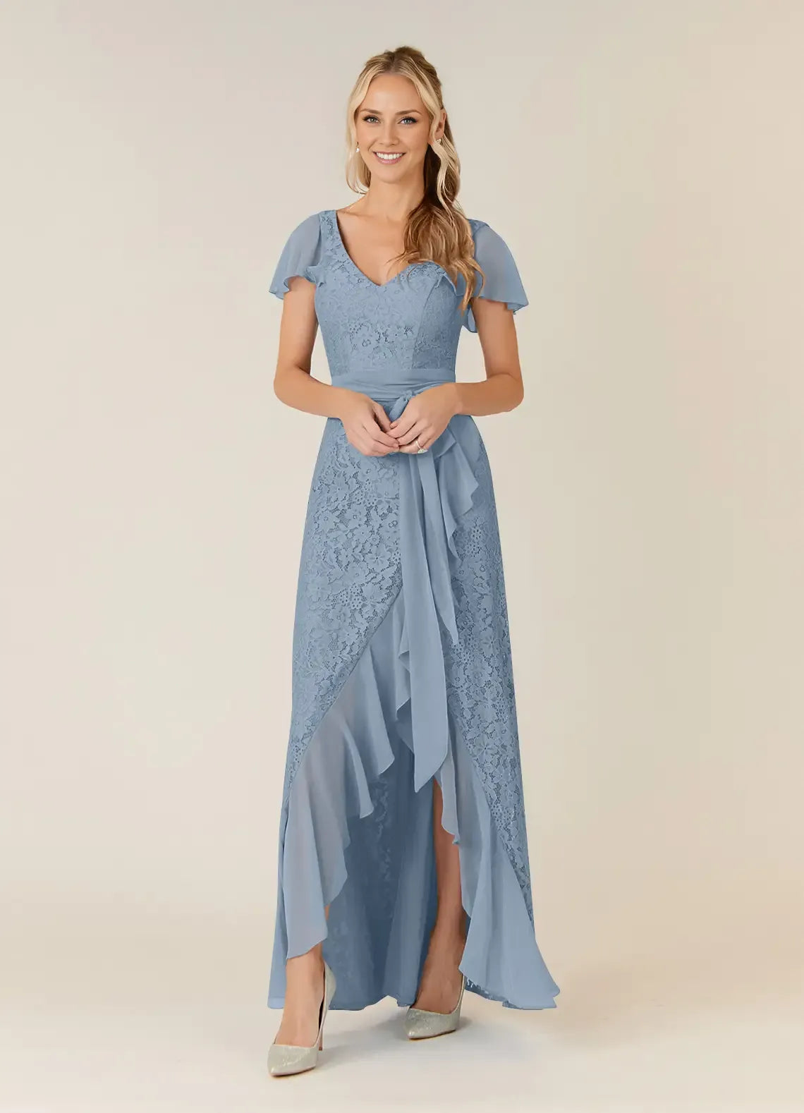Stylish Elegant Dusty Blue Chiffon A-Line Asymmetric Mother of the Bride Dress