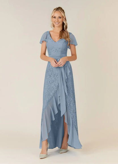 Stylish Elegant Dusty Blue Chiffon A-Line Asymmetric Mother of the Bride Dress