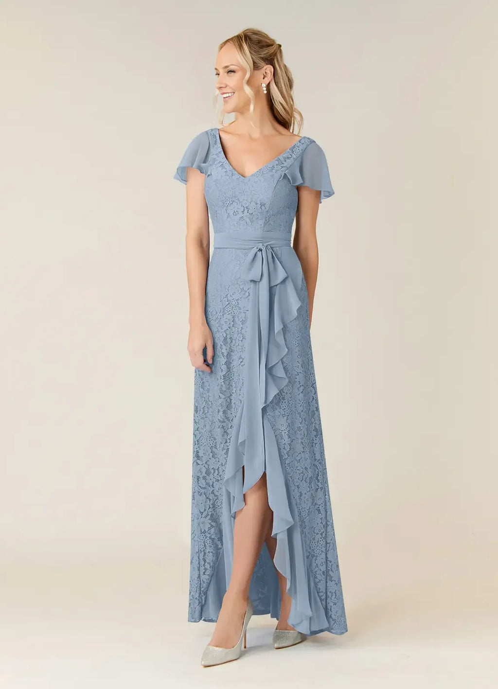 Stylish Elegant Dusty Blue Chiffon A-Line Asymmetric Mother of the Bride Dress