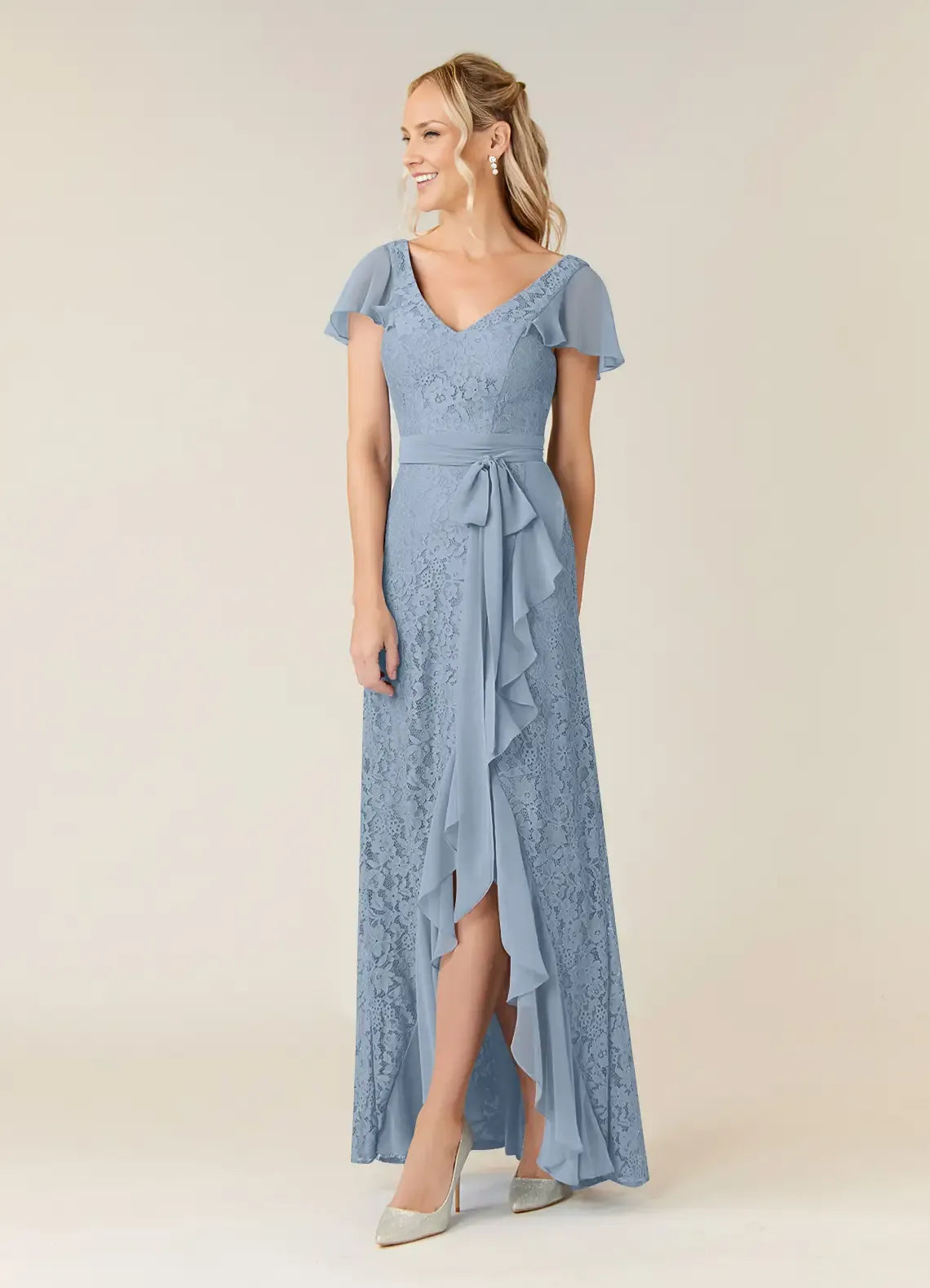 Stylish Elegant Dusty Blue Chiffon A-Line Asymmetric Mother of the Bride Dress