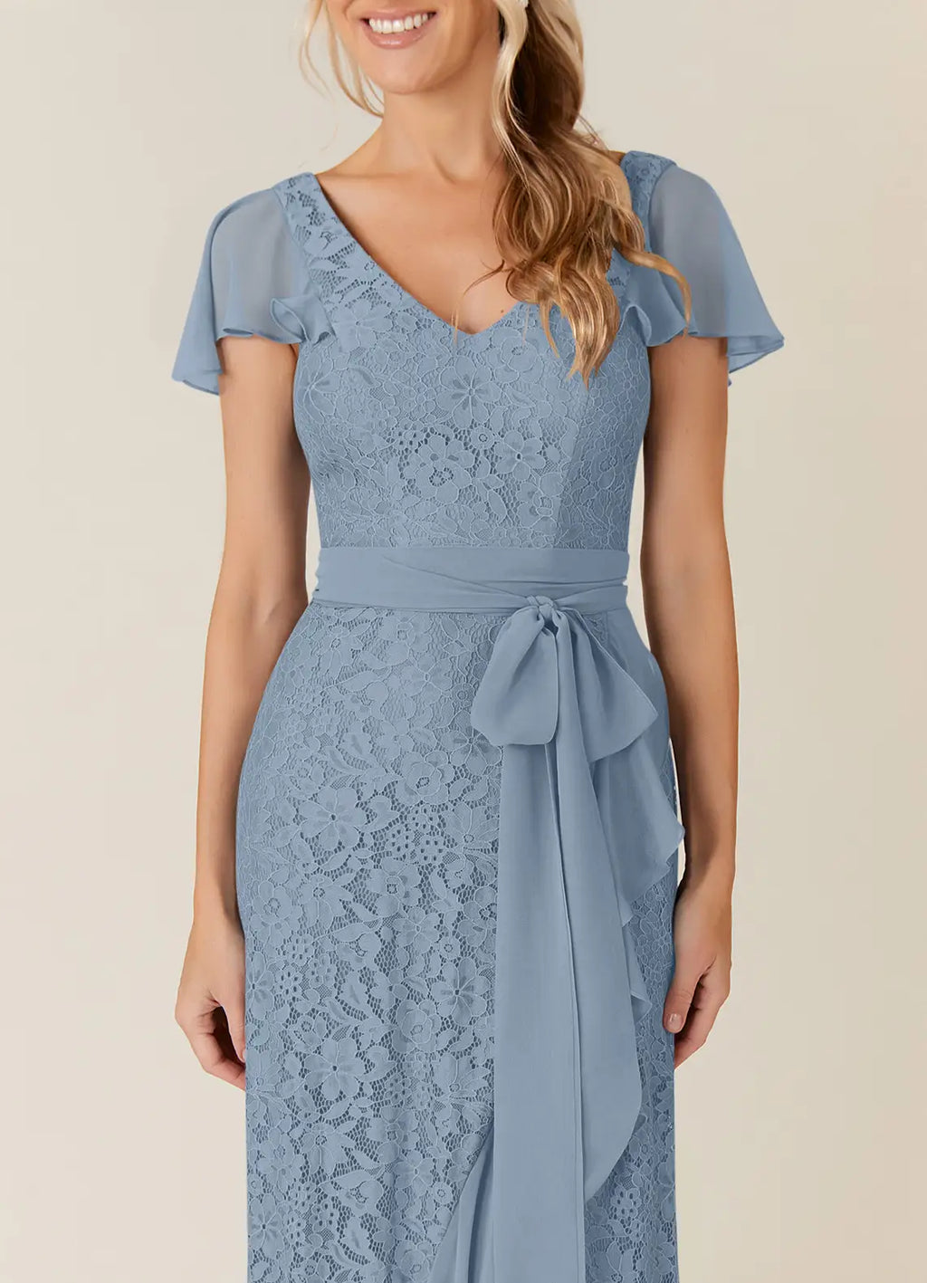 Stylish Elegant Dusty Blue Chiffon A-Line Asymmetric Mother of the Bride Dress