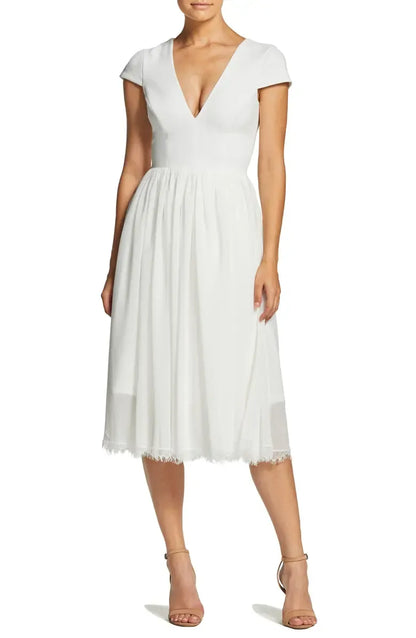 Timeless Special Occasion Elegant Black Chiffon A-Line Short Sleeve Tea-Length Prom Dress