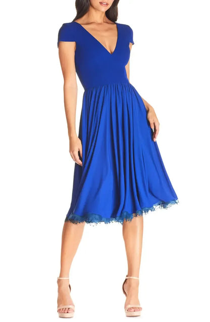 Timeless Special Occasion Elegant Black Chiffon A-Line Short Sleeve Tea-Length Prom Dress