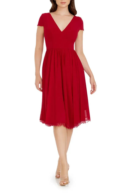 Timeless Special Occasion Elegant Black Chiffon A-Line Short Sleeve Tea-Length Prom Dress