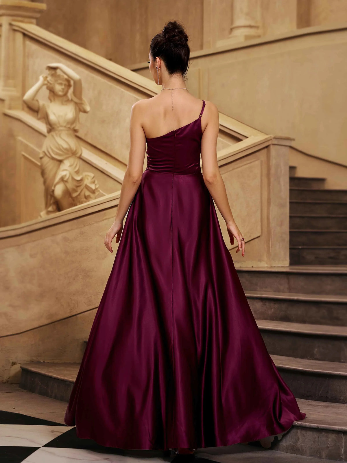 Special Occasion Sophisticated Graceful Elegant Burgundy Satin A-Line Sleeveless Floor-Length Prom Dress