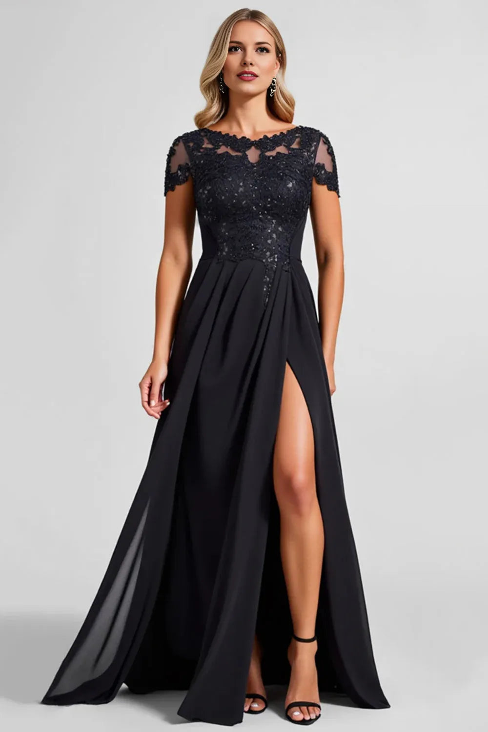 Special Occasion Sophisticated Graceful Stylish Elegant Black Sequins Illusion Floor-Length Evening Dress