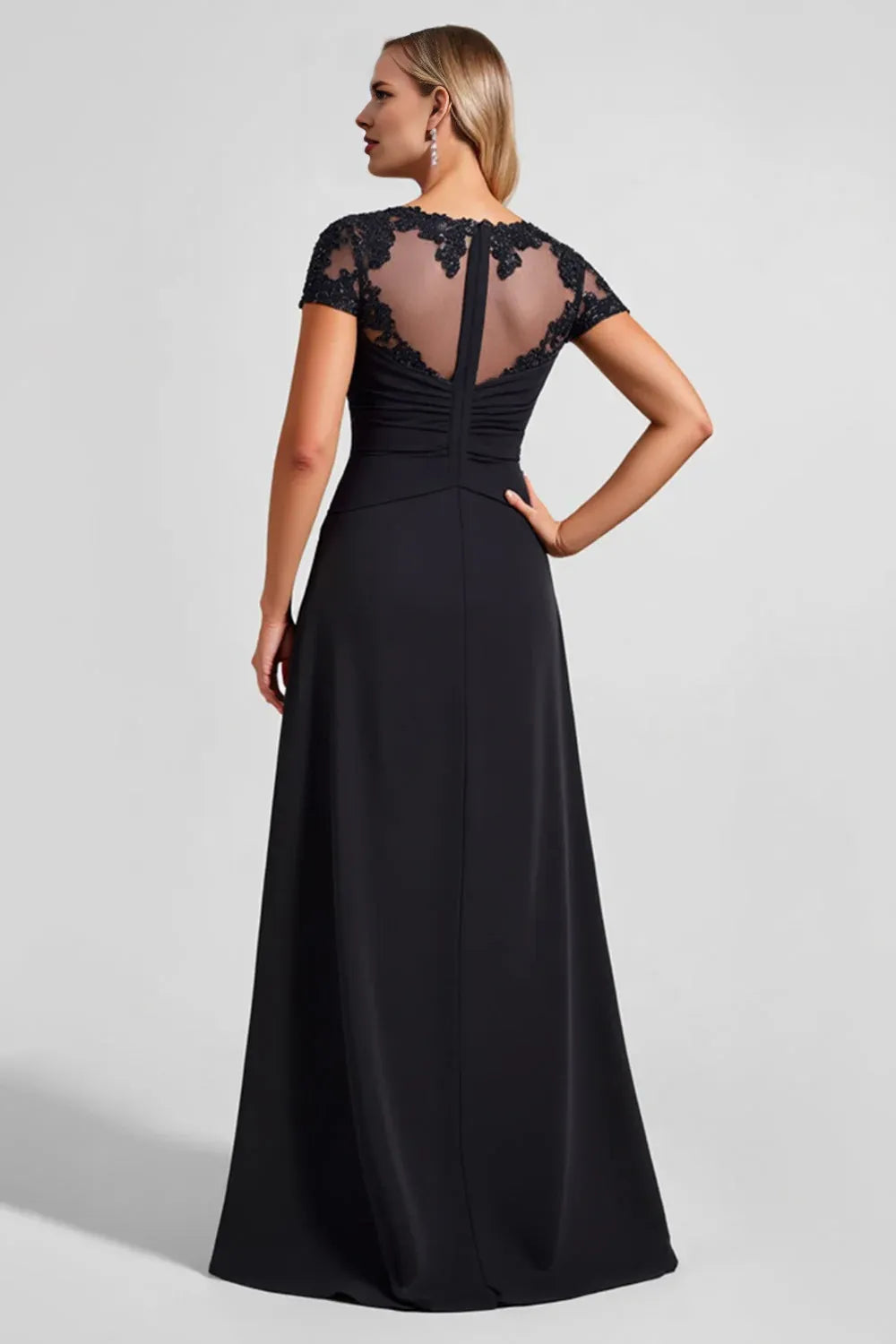 Special Occasion Sophisticated Graceful Stylish Elegant Black Sequins Illusion Floor-Length Evening Dress