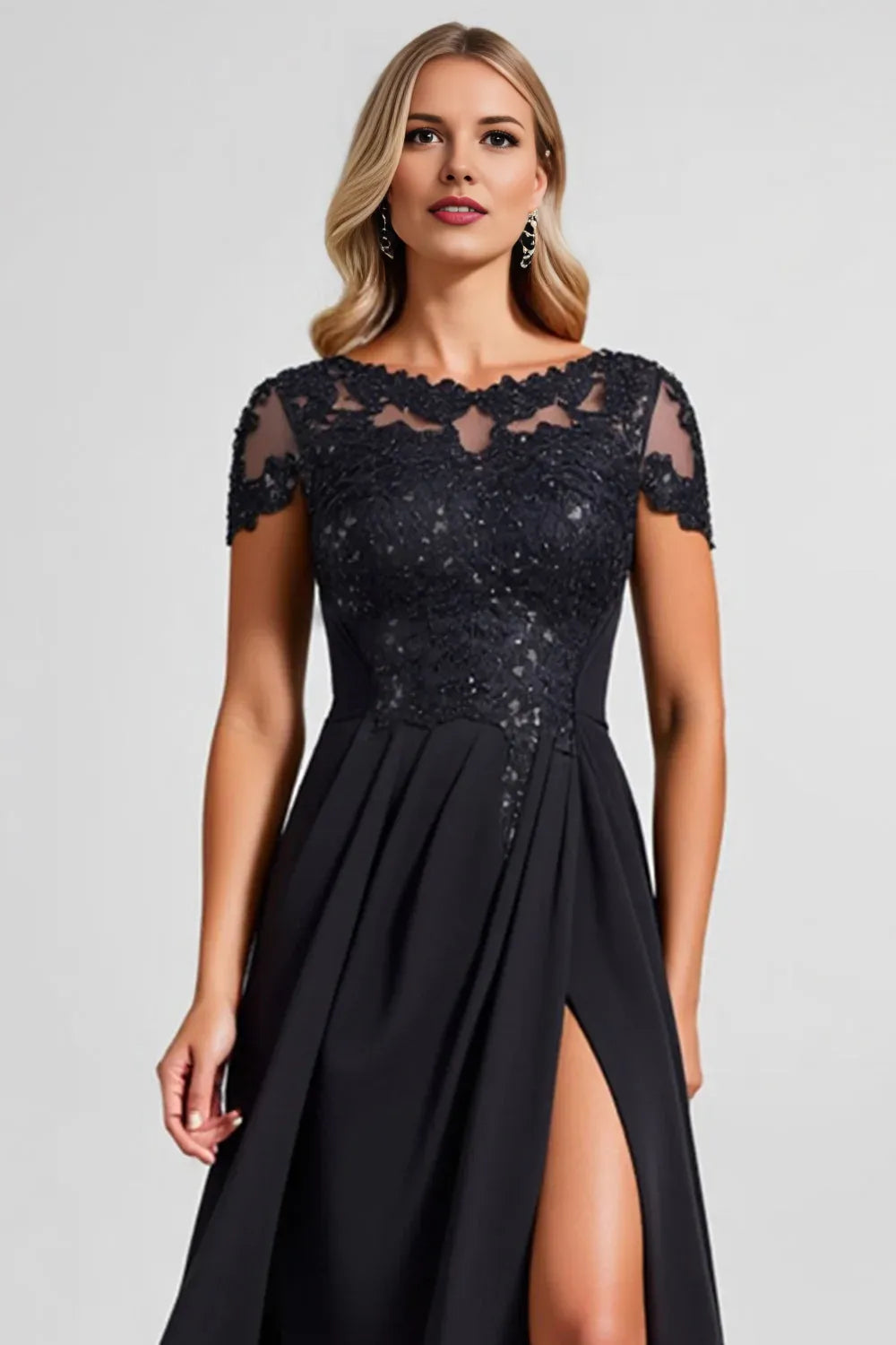 Special Occasion Sophisticated Graceful Stylish Elegant Black Sequins Illusion Floor-Length Evening Dress