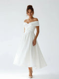 Beautiful Timeless Special Occasion Sophisticated Graceful Elegant White Satin Pleated Wedding Dress