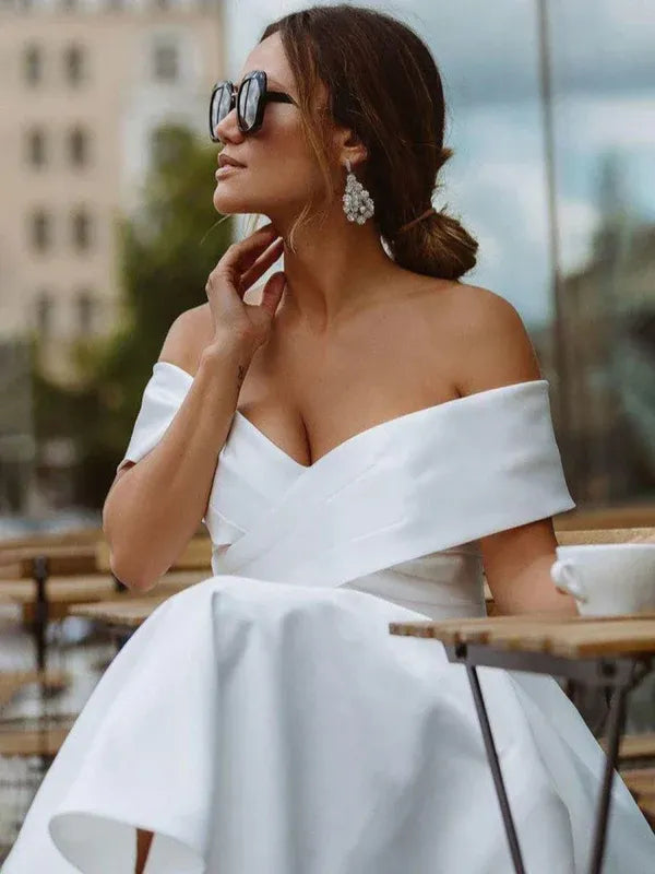 Beautiful Timeless Special Occasion Sophisticated Graceful Elegant White Satin Pleated Wedding Dress