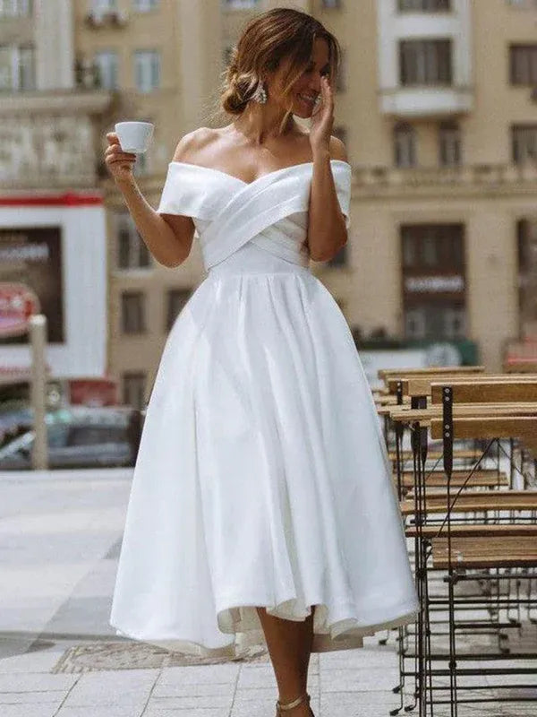 Beautiful Timeless Special Occasion Sophisticated Graceful Elegant White Satin Pleated Wedding Dress