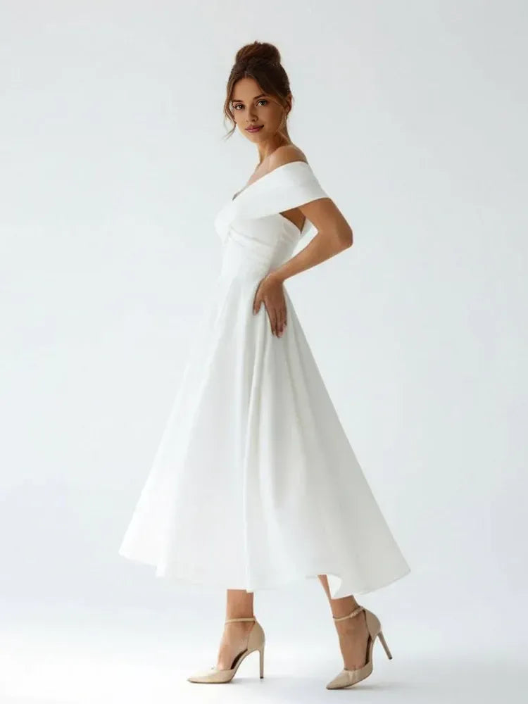 Beautiful Timeless Special Occasion Sophisticated Graceful Elegant White Satin Pleated Wedding Dress