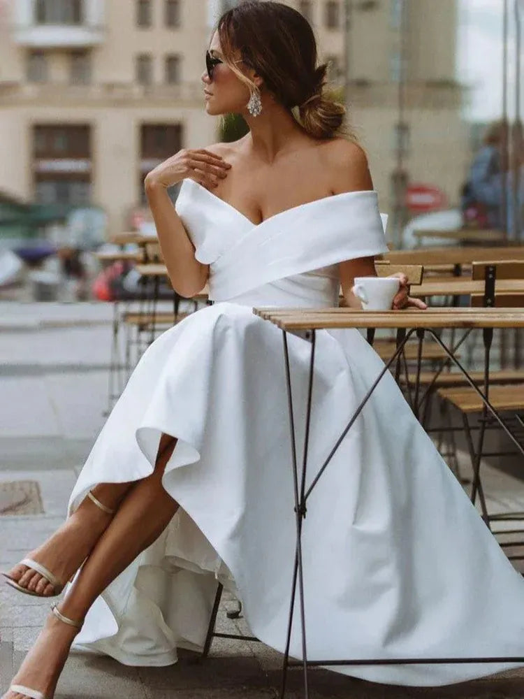 Beautiful Timeless Special Occasion Sophisticated Graceful Elegant White Satin Pleated Wedding Dress