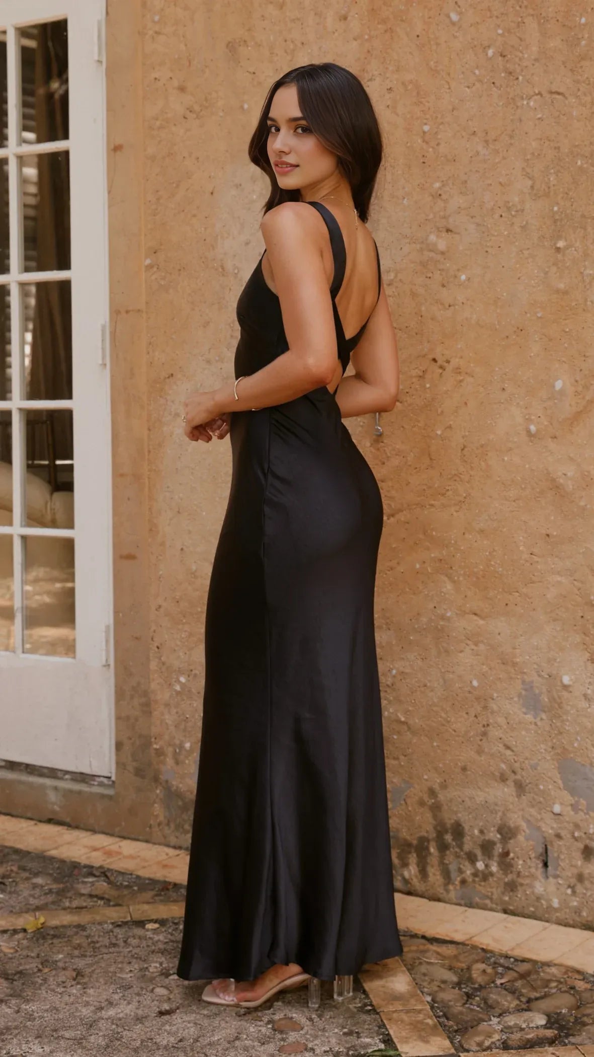 Black Prom Dress Plunging V - Neck Spaghetti Straps Floor Length Fit for Timeless Elegance