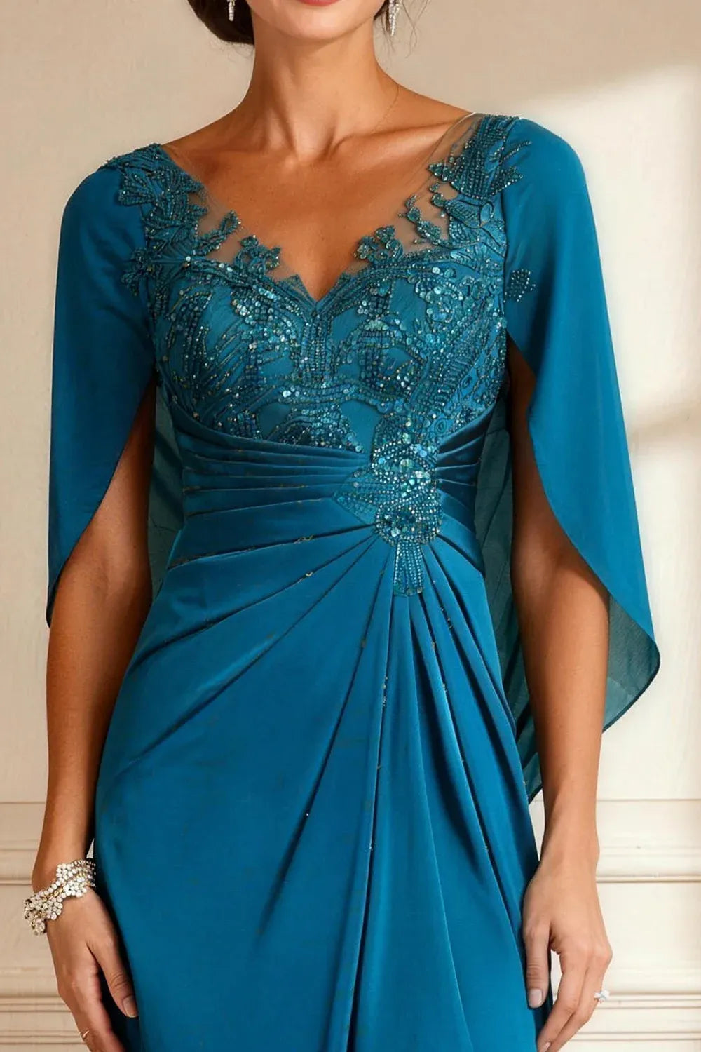 Graceful Stylish Elegant Black Chiffon Bodycon Floor-Length Mother of the Bride Dress