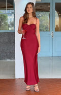 Burgundy Prom Dress Spaghetti Straps Trimmed Bodice Floor Length Style for Timeless Elegance
