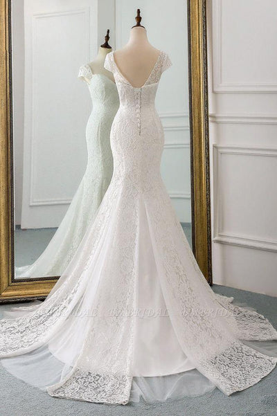 Cap Sleeve Floral Slim Mermaid Wedding Dress up Wedding Party