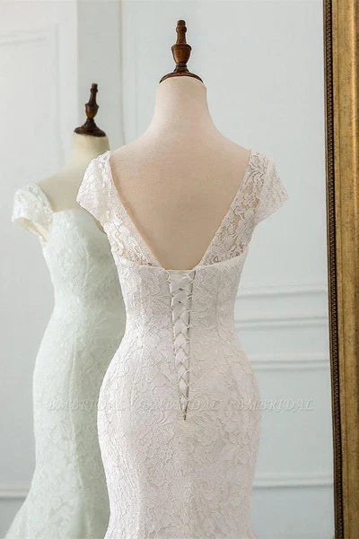 Cap Sleeve Floral Slim Mermaid Wedding Dress up Wedding Party