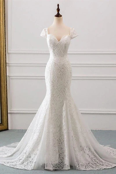 Cap Sleeve Floral Slim Mermaid Wedding Dress up Wedding Party