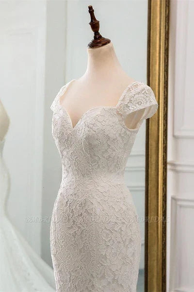Cap Sleeve Floral Slim Mermaid Wedding Dress up Wedding Party