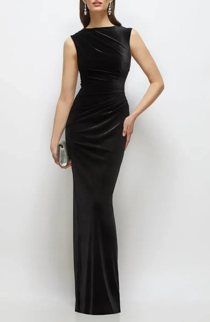 Refined Beautiful Timeless Special Occasion Elegant Black Velvet Sleeveless Floor-Length Prom Dress