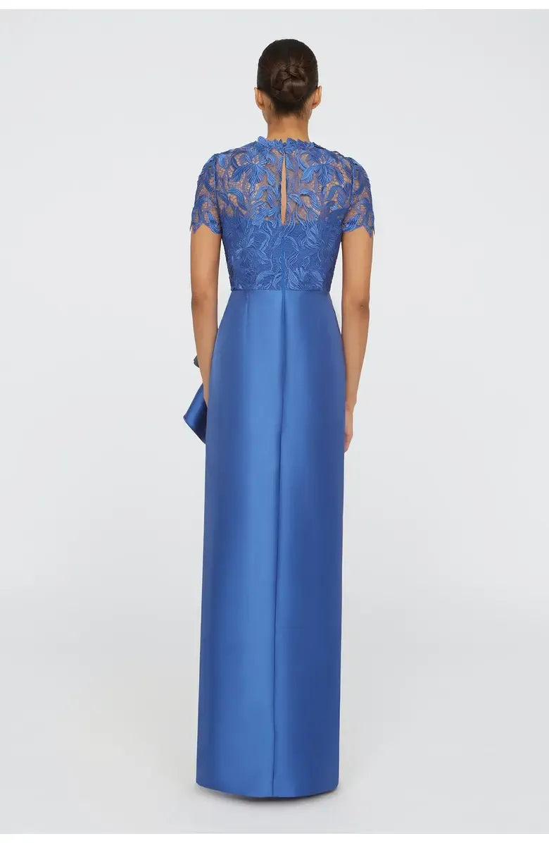 Beautiful Timeless Special Occasion Elegant Blue Satin High Neck Floor-Length Prom Dress