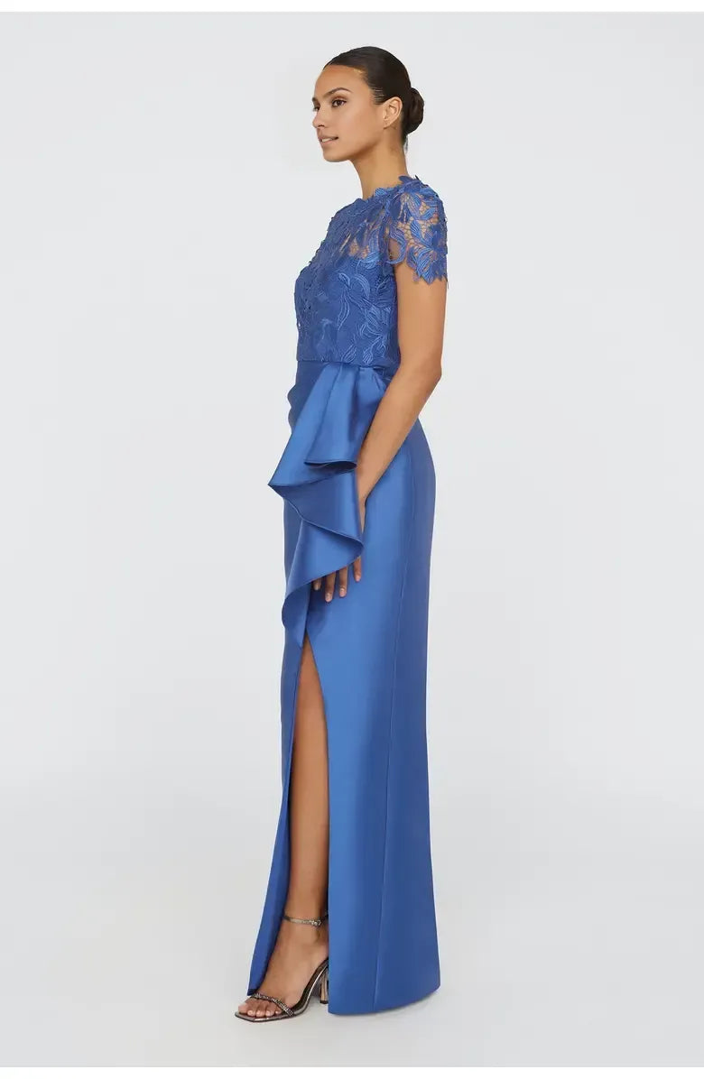 Beautiful Timeless Special Occasion Elegant Blue Satin High Neck Floor-Length Prom Dress