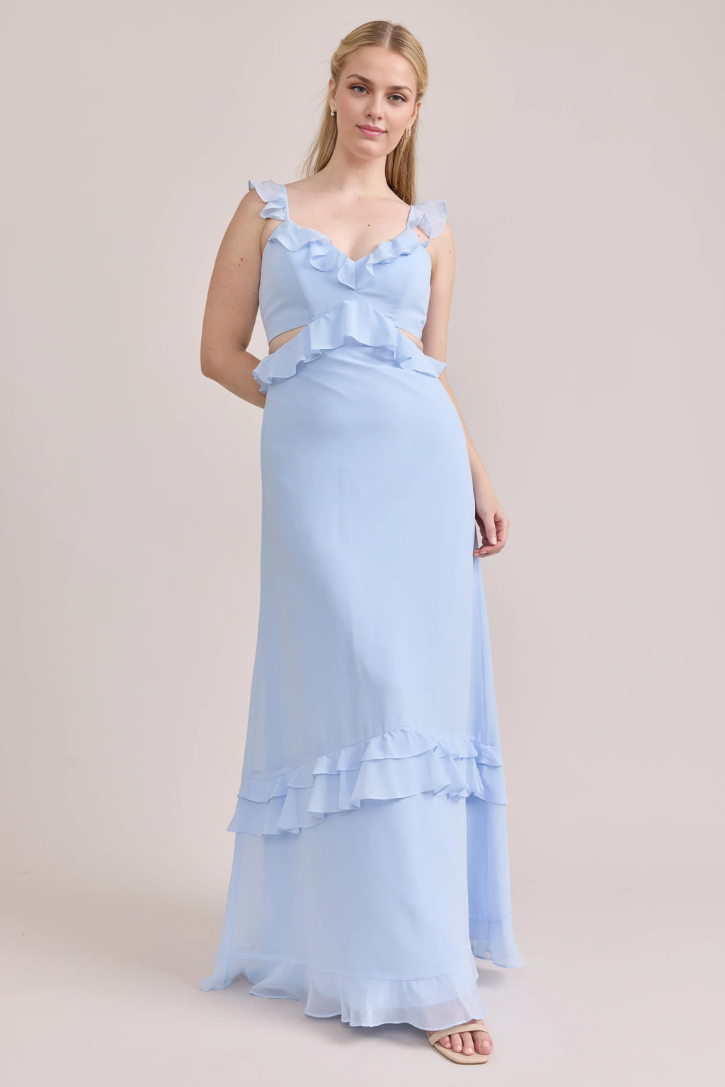 Sophisticated Graceful Stylish Refined Elegant Light Blue Lace A-Line Sleeveless Bridesmaid Dress