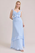 Sophisticated Graceful Stylish Refined Elegant Light Blue Lace A-Line Sleeveless Bridesmaid Dress