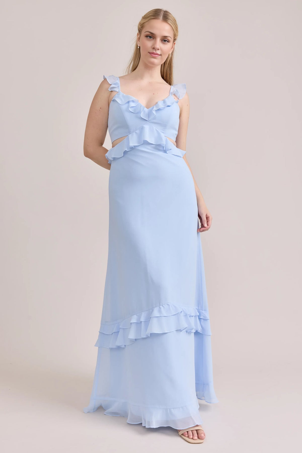 Sophisticated Graceful Stylish Refined Elegant Light Blue Lace A-Line Sleeveless Bridesmaid Dress