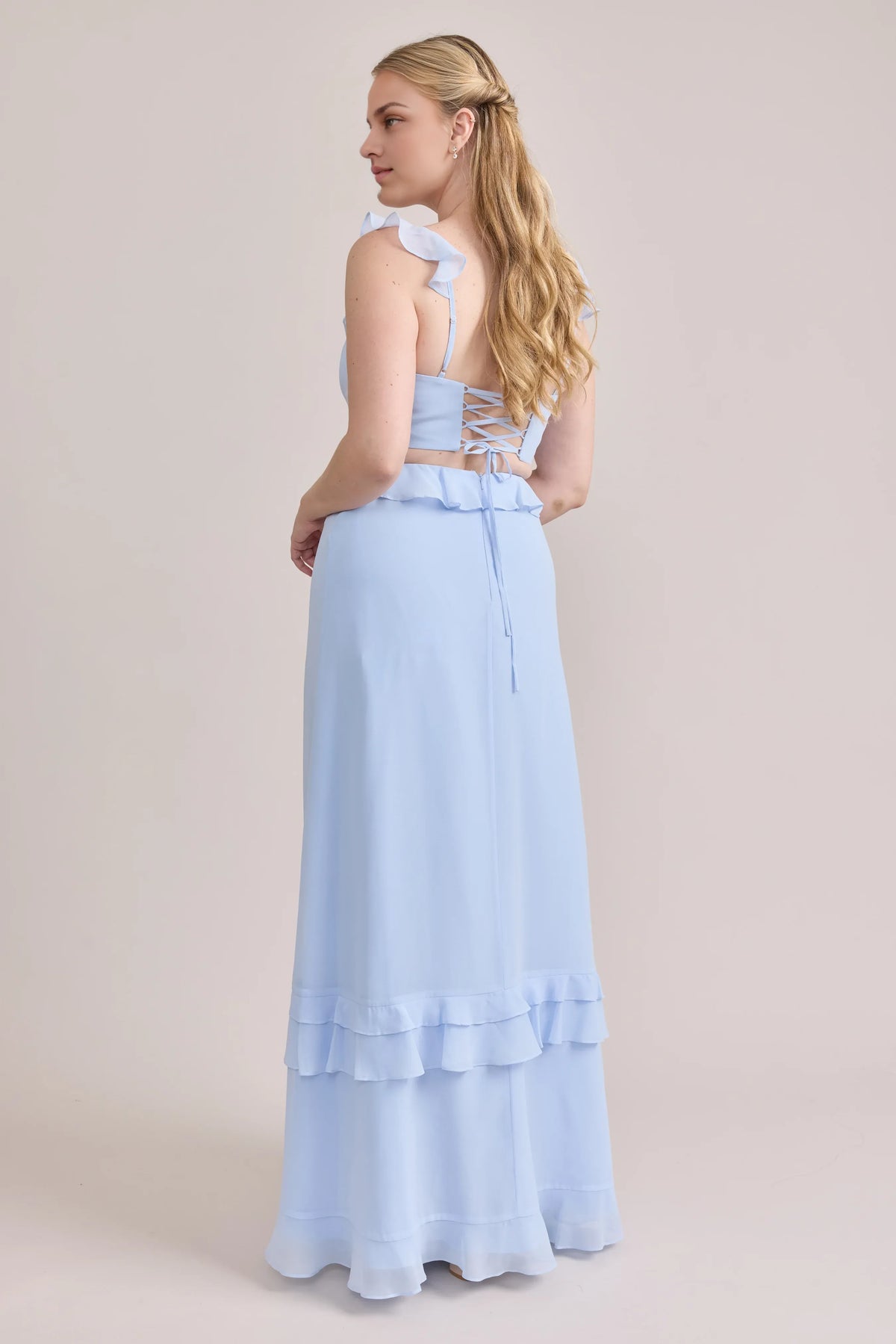 Sophisticated Graceful Stylish Refined Elegant Light Blue Lace A-Line Sleeveless Bridesmaid Dress