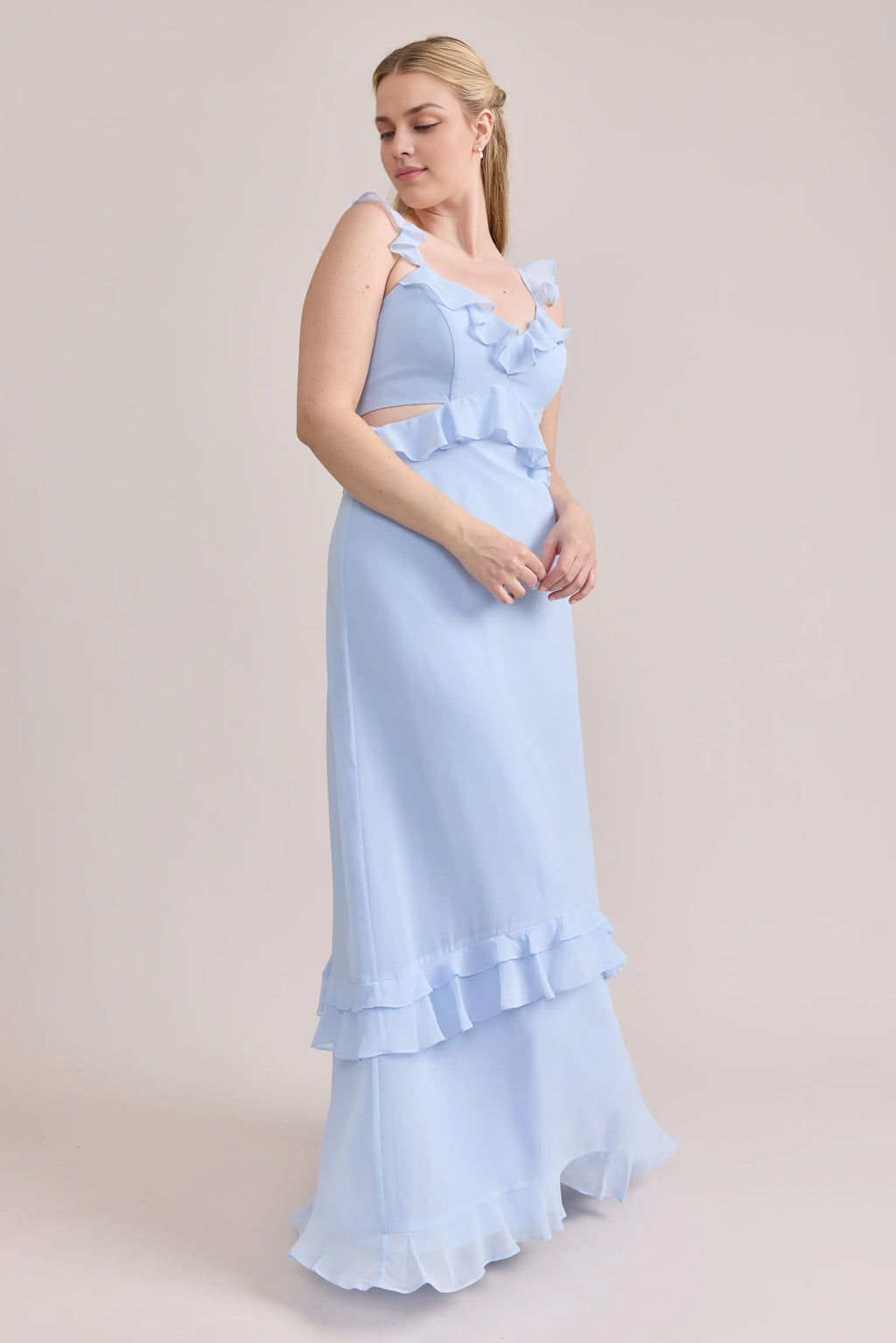 Sophisticated Graceful Stylish Refined Elegant Light Blue Lace A-Line Sleeveless Bridesmaid Dress