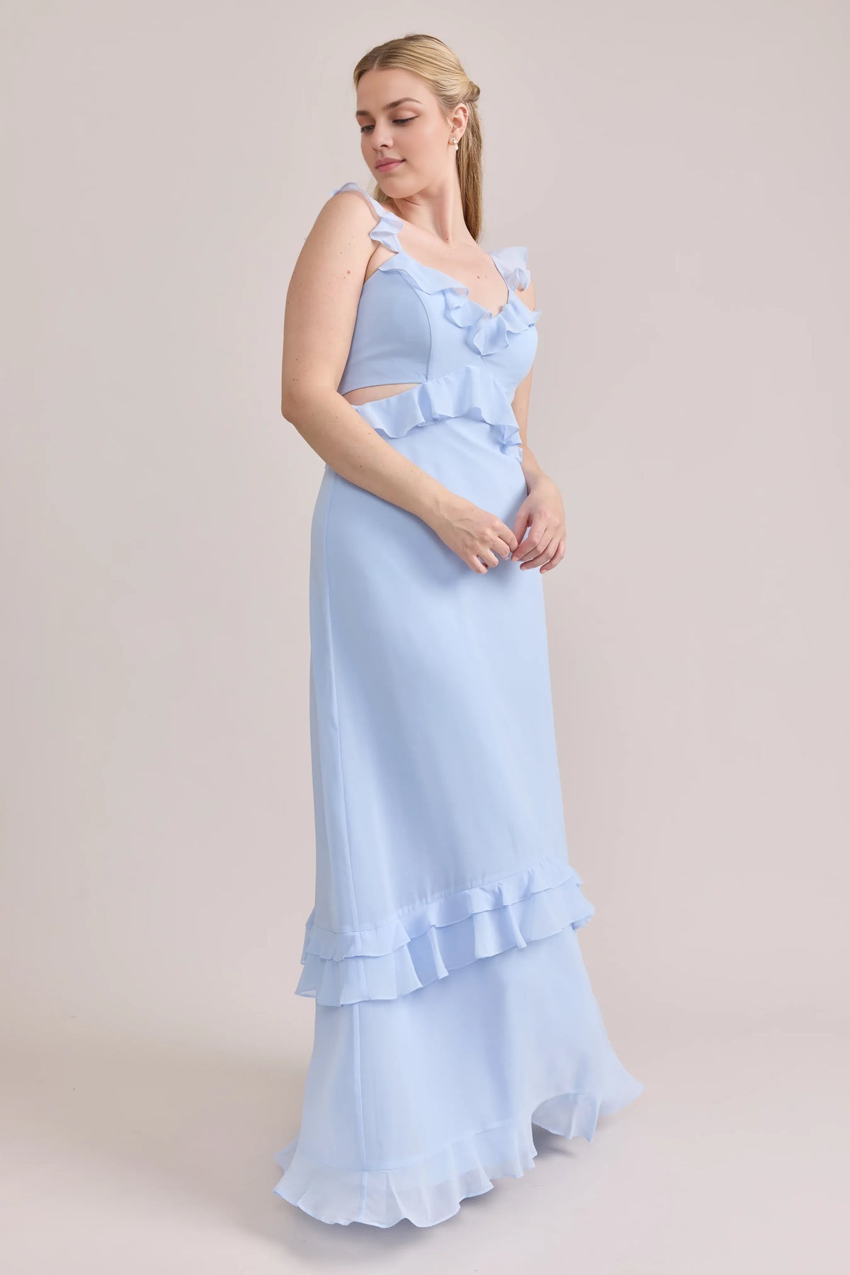 Sophisticated Graceful Stylish Refined Elegant Light Blue Lace A-Line Sleeveless Bridesmaid Dress