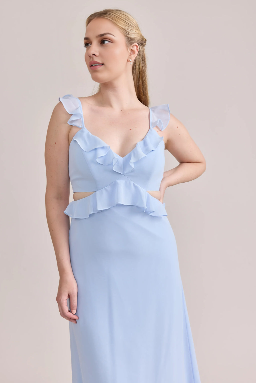 Sophisticated Graceful Stylish Refined Elegant Light Blue Lace A-Line Sleeveless Bridesmaid Dress