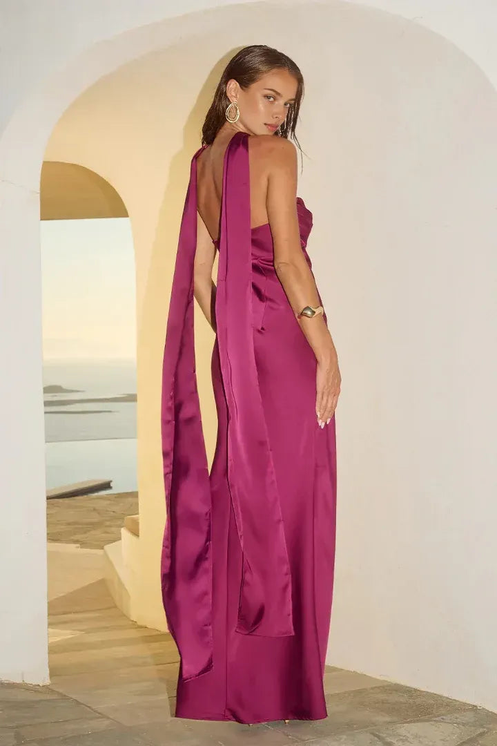 Beautiful Timeless Special Occasion Elegant Burgundy Satin Strapless Sleeveless Floor-Length Prom Dress