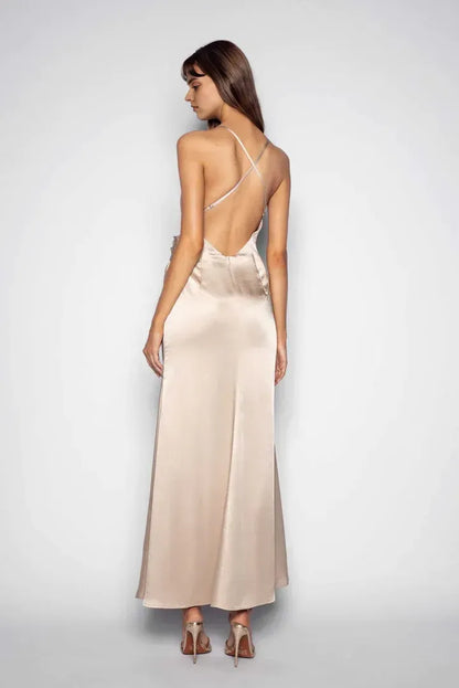 Special Occasion Sophisticated Graceful Stylish Refined Elegant Champagne Satin Sleeveless Floor-Length Prom Dress