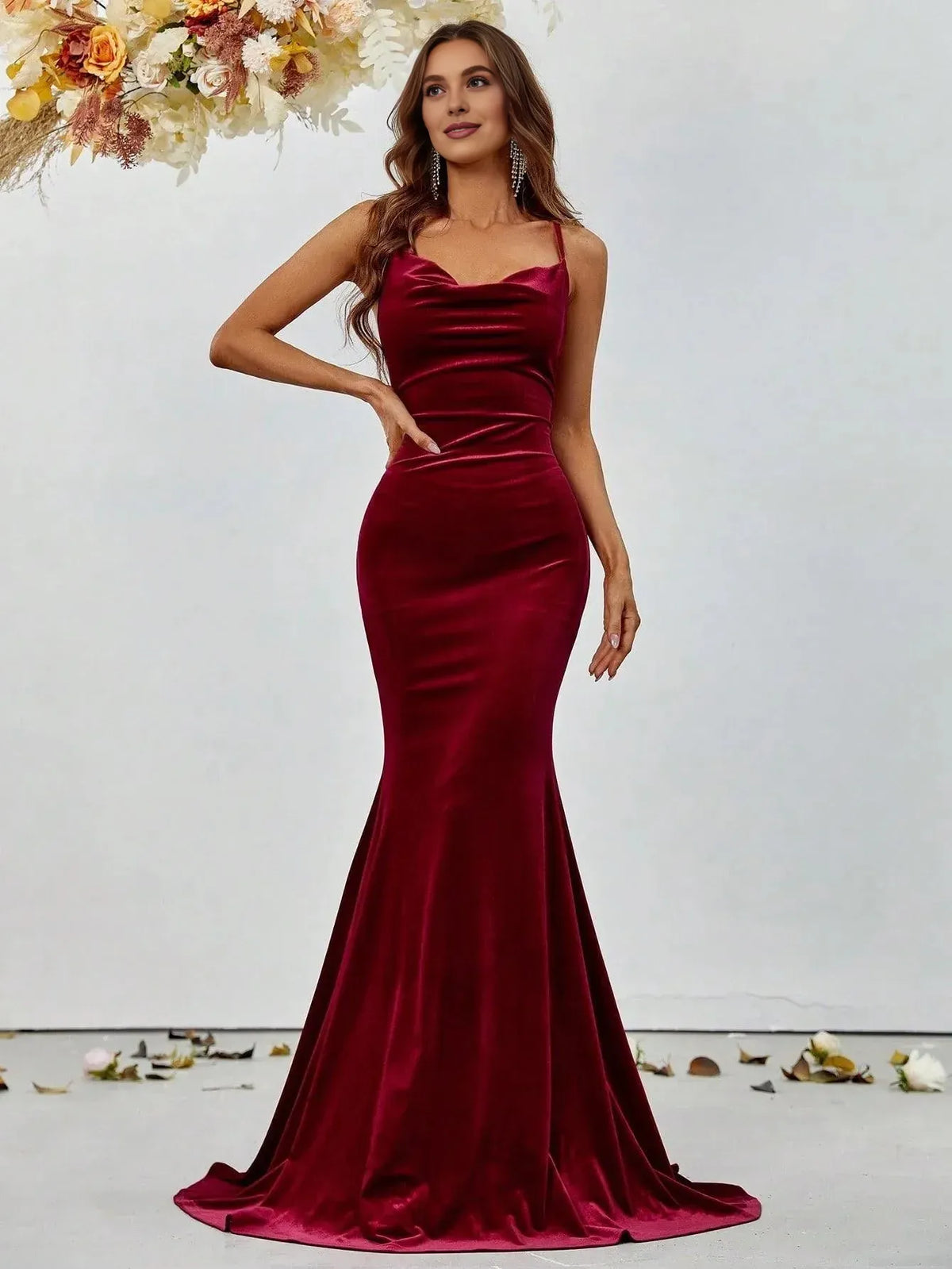 Refined Beautiful Timeless Chic Elegant Gold Velvet Mermaid Cowl Sleeveless Prom Dress