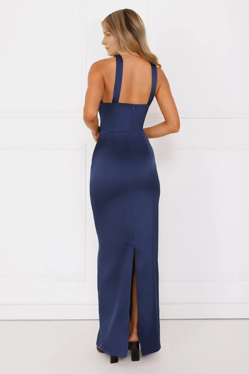 Mermaid Halter Neck Sleeveless Back Zip Floor-Length Keyhole Cutout Back High Slit Prom Dresses