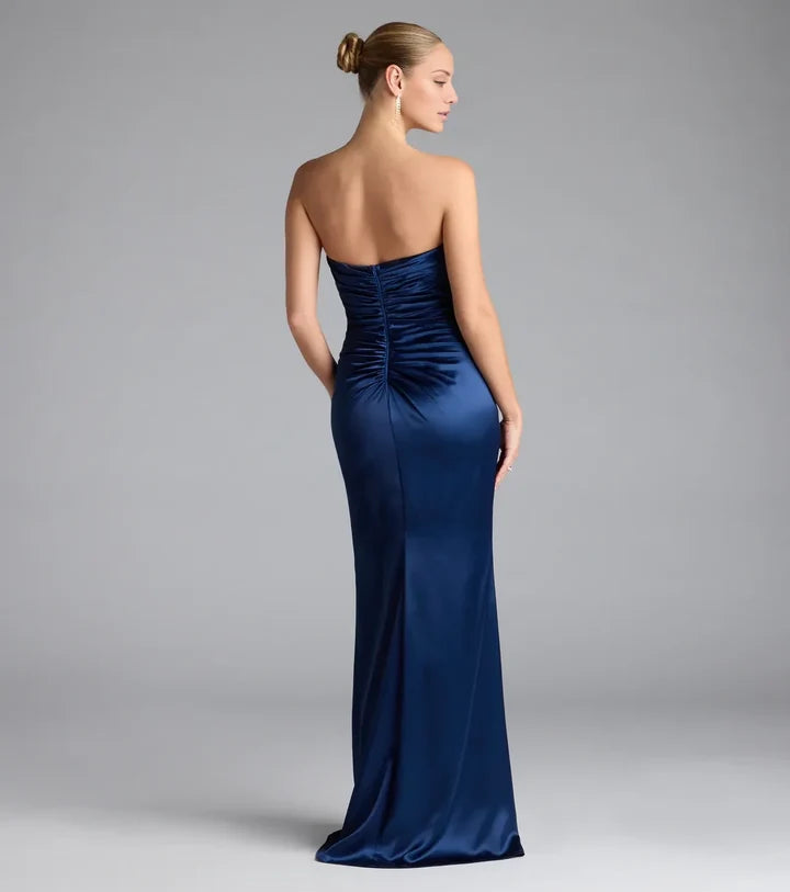 Luxury Mermaid Strapless Sweetheart Ruched Back Long Evening Dress