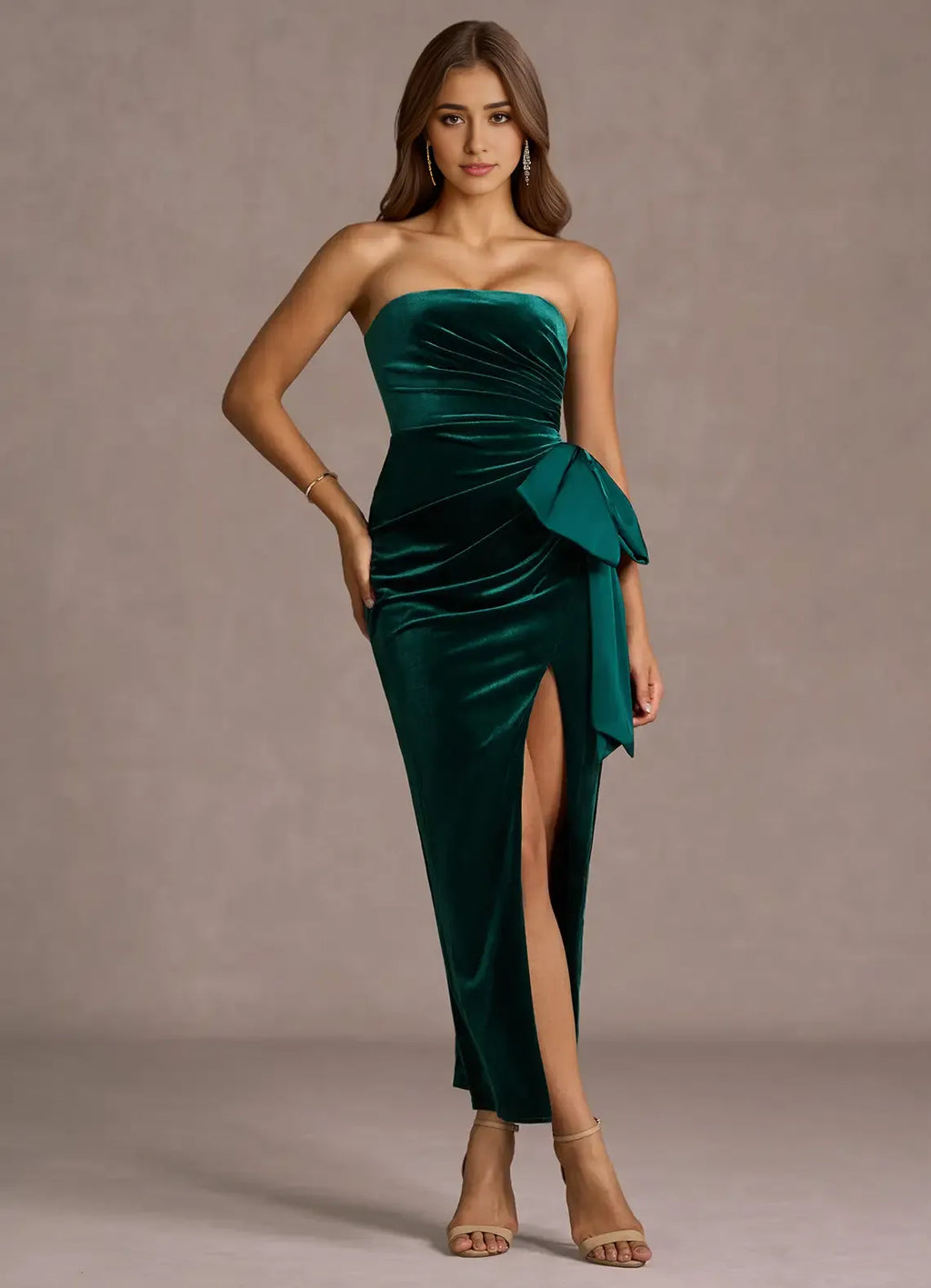 Timeless Special Occasion Elegant Emerald Green Velvet Mermaid Strapless Sleeveless Evening Dress