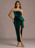Timeless Special Occasion Elegant Emerald Green Velvet Mermaid Strapless Sleeveless Evening Dress