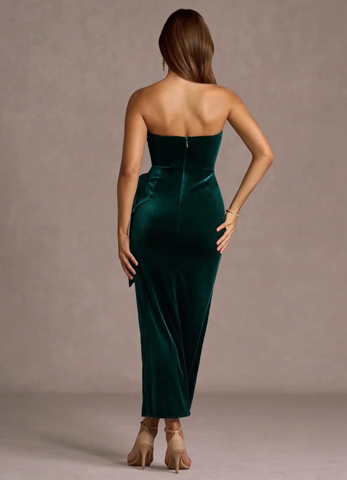 Timeless Special Occasion Elegant Emerald Green Velvet Mermaid Strapless Sleeveless Evening Dress