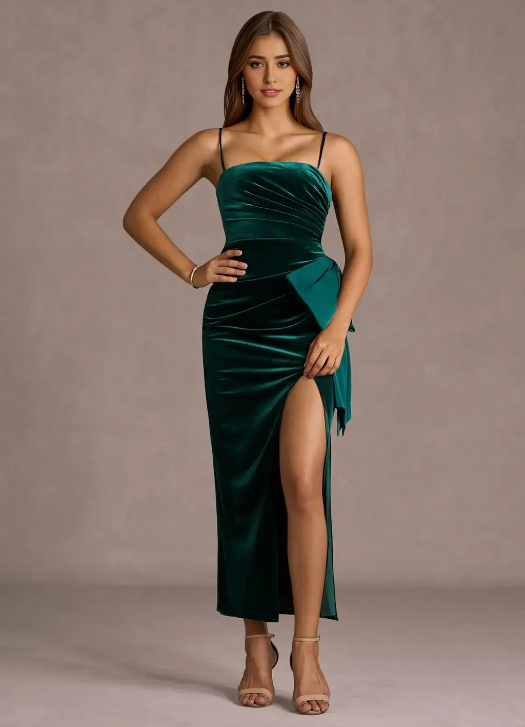 Timeless Special Occasion Elegant Emerald Green Velvet Mermaid Strapless Sleeveless Evening Dress