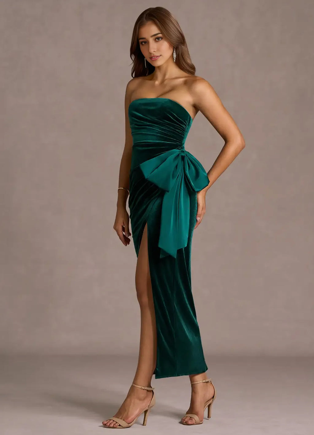 Timeless Special Occasion Elegant Emerald Green Velvet Mermaid Strapless Sleeveless Evening Dress